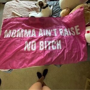 Pink and white room decor flag